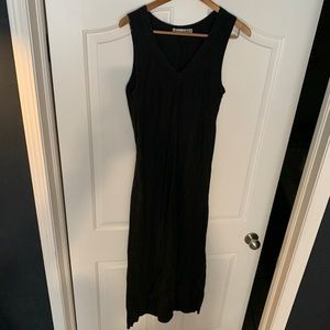 Long Black Linen Bias Cut Dress, Medium